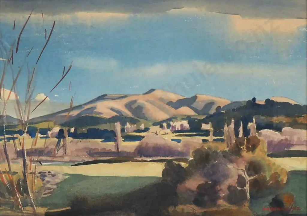 Austen A. Deans - Four Peaks Station, South Canterbury, Watercolour Returned to vendor Image 1++