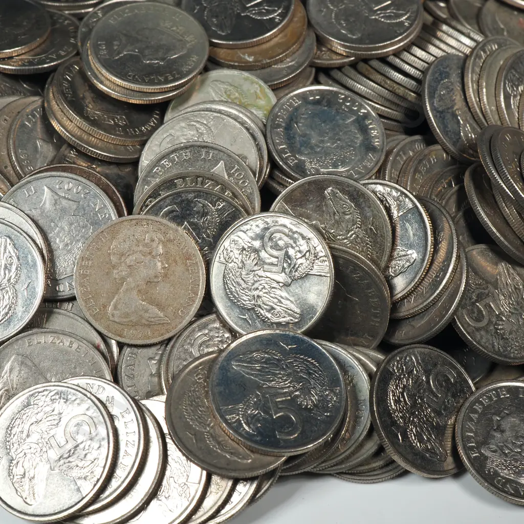 1 KG of Mainly New Zealand 5 Cent Coins  Image 1++