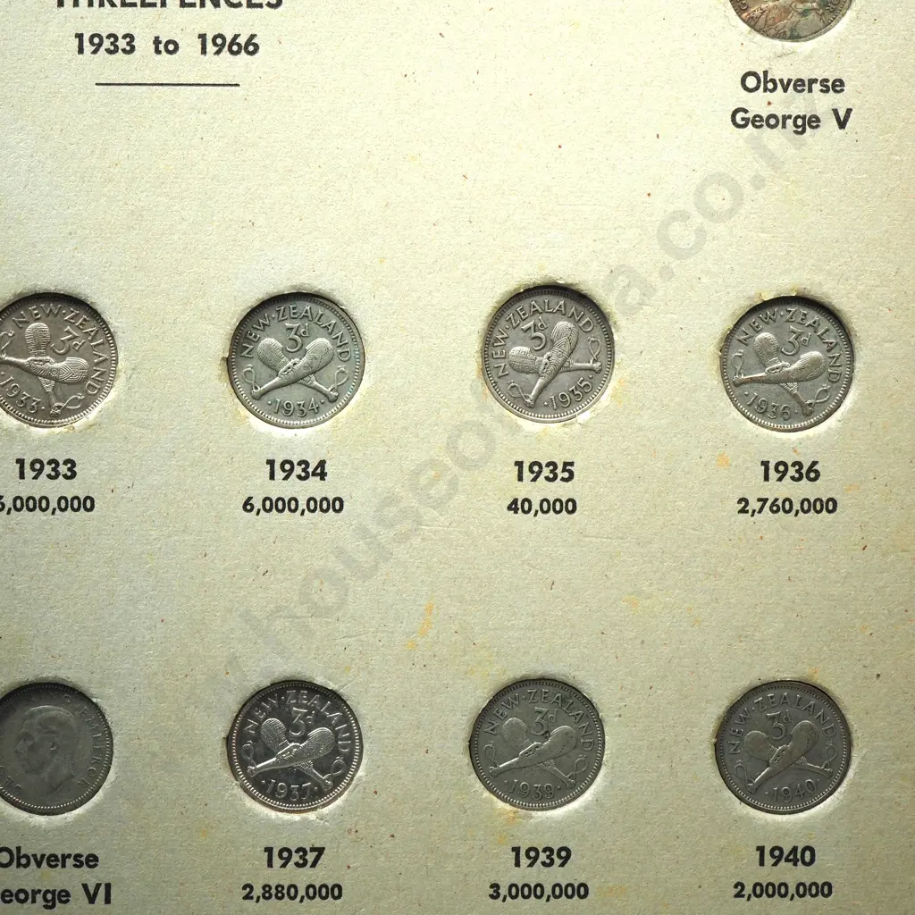 Complete Date Set New Zealand John Bertrand Threepence Coin Set w 1935 Threepence Image 1++