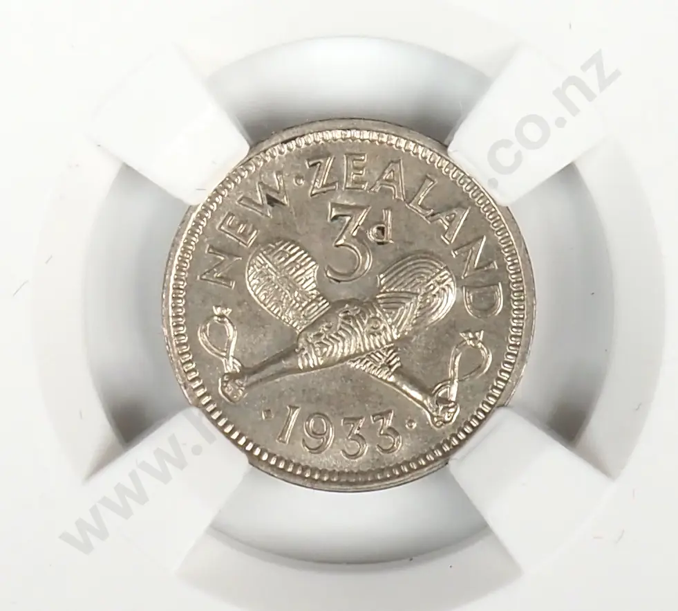 1933 New Zealand Threepence Coin - Better Grade Image 1++