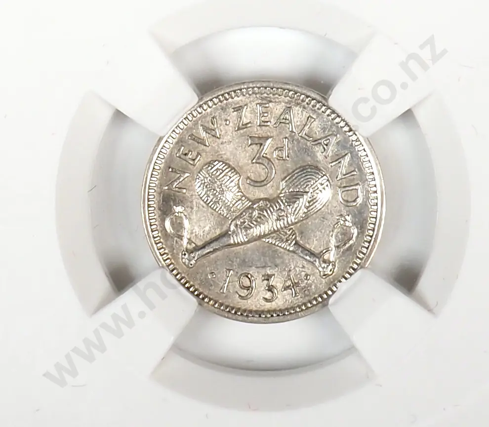 1934 New Zealand Threepence Coin - Better Grade Image 1++