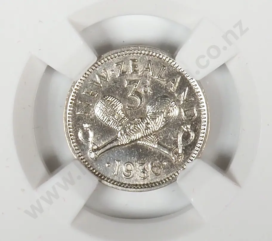1936 New Zealand Threepence Coin - Better Grade Image 1++