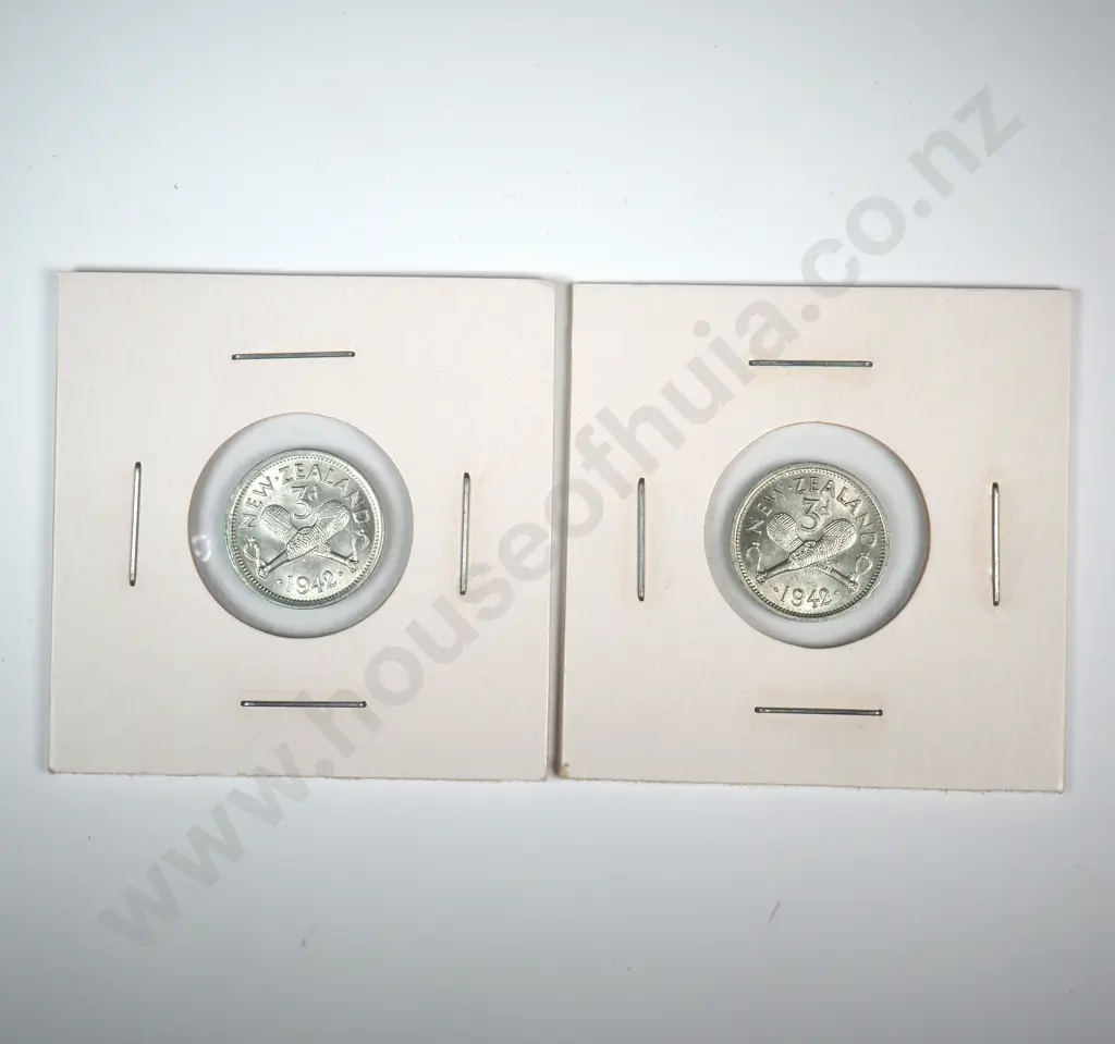 Two 1942 New Zealand Threepence's - Better Grades Image 1++
