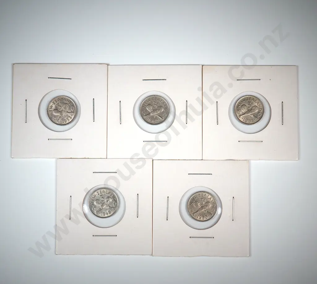 Five Carded New Zealand Threepences - Better Grades - Post 1947 Image 1++