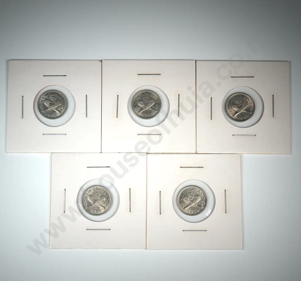 Five Carded New Zealand Threepences - Better Grades - Post 1947 Image 1++