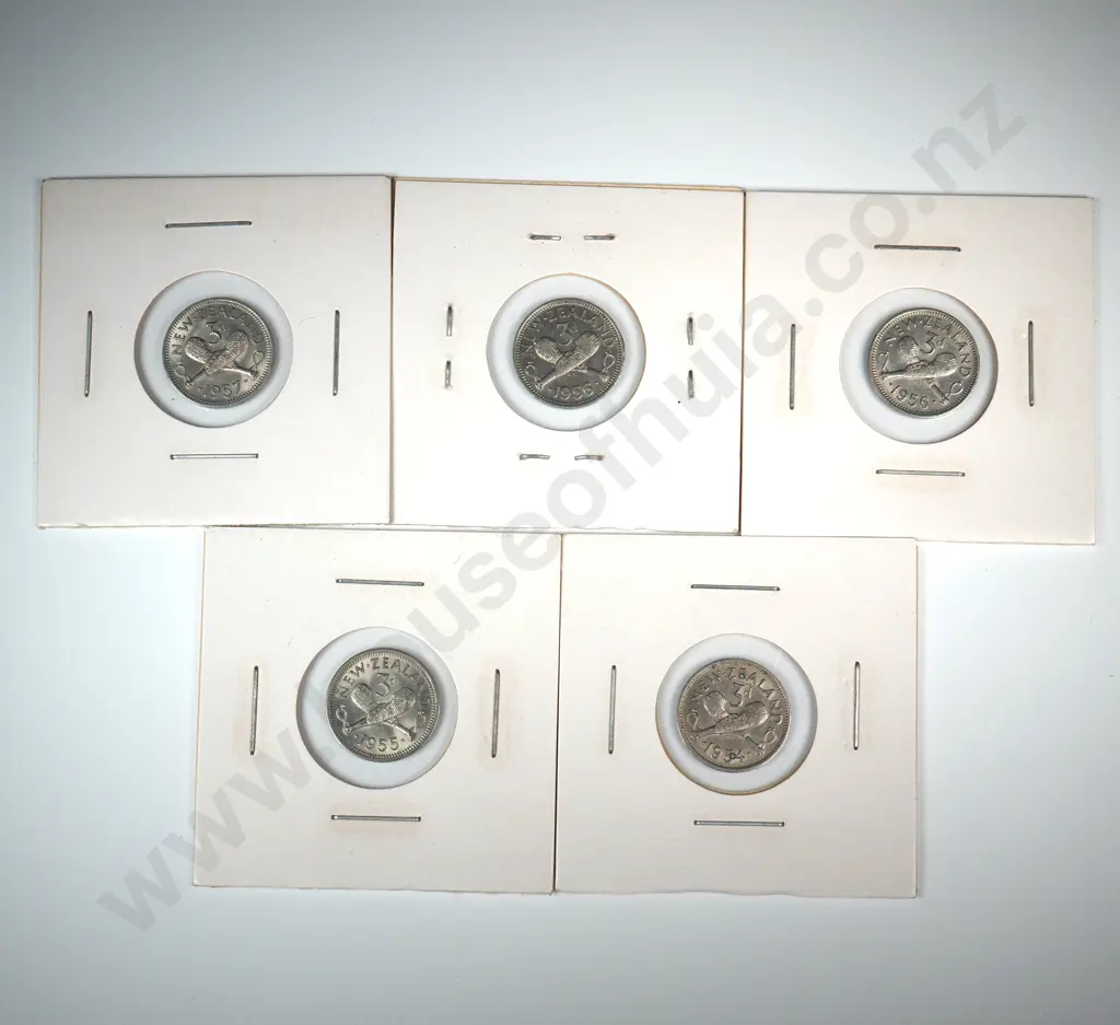 Five Carded New Zealand Threepences - Better Grades - Post 1947 Image 1++