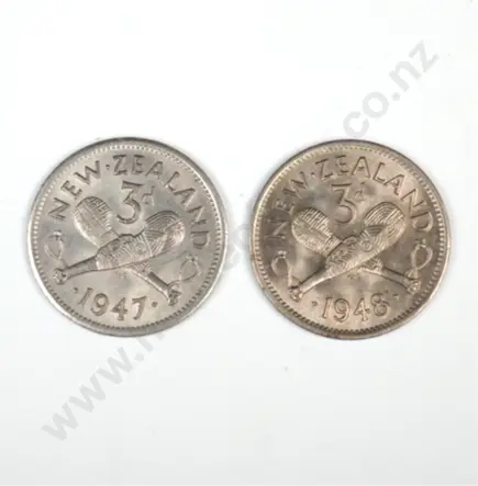 1947 & 1948 New Zealand Threepences - Better Grades Image 1++