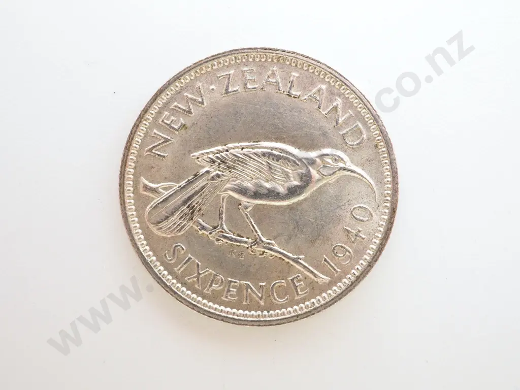 1940 New Zealand Sixpence UNC Krause 8, CV $400 NZD Image 1++