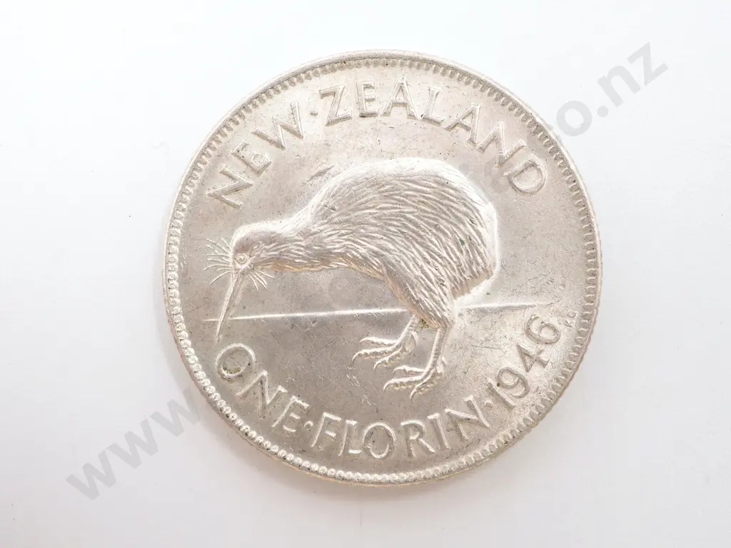1946 New Zealand Florin UNC Krause 10.1, CV $400 NZD Image 1++