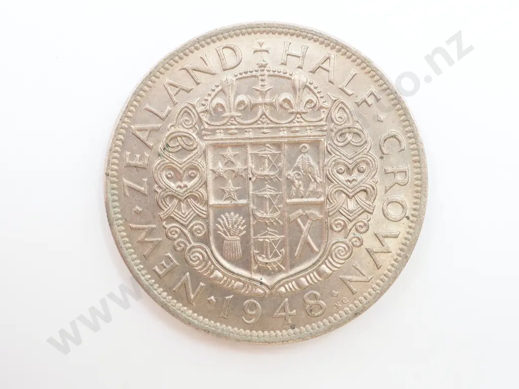 1948 New Zealand Halfcrown UNC Krause 19, CV $650 Image 1++