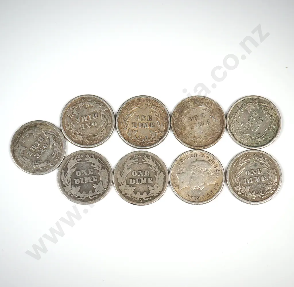 Nine United States of America Silver Barber Dimes  Image 1++