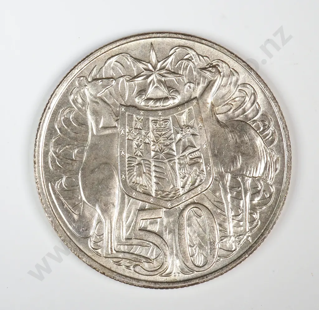 1966 Australia 80% Silver 50 Cent Coin  Image 1++