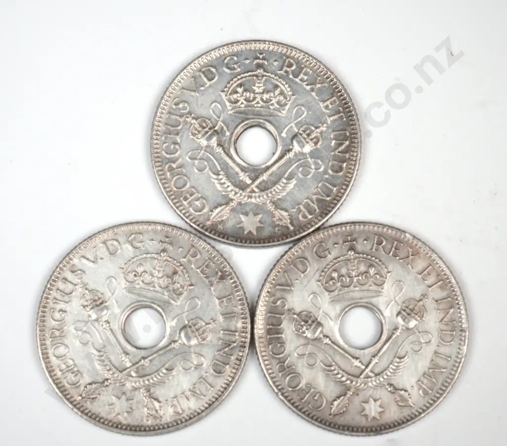 Three 1936 Territory of New Guinea One Shilling Coins  - Better Grades  Image 1++