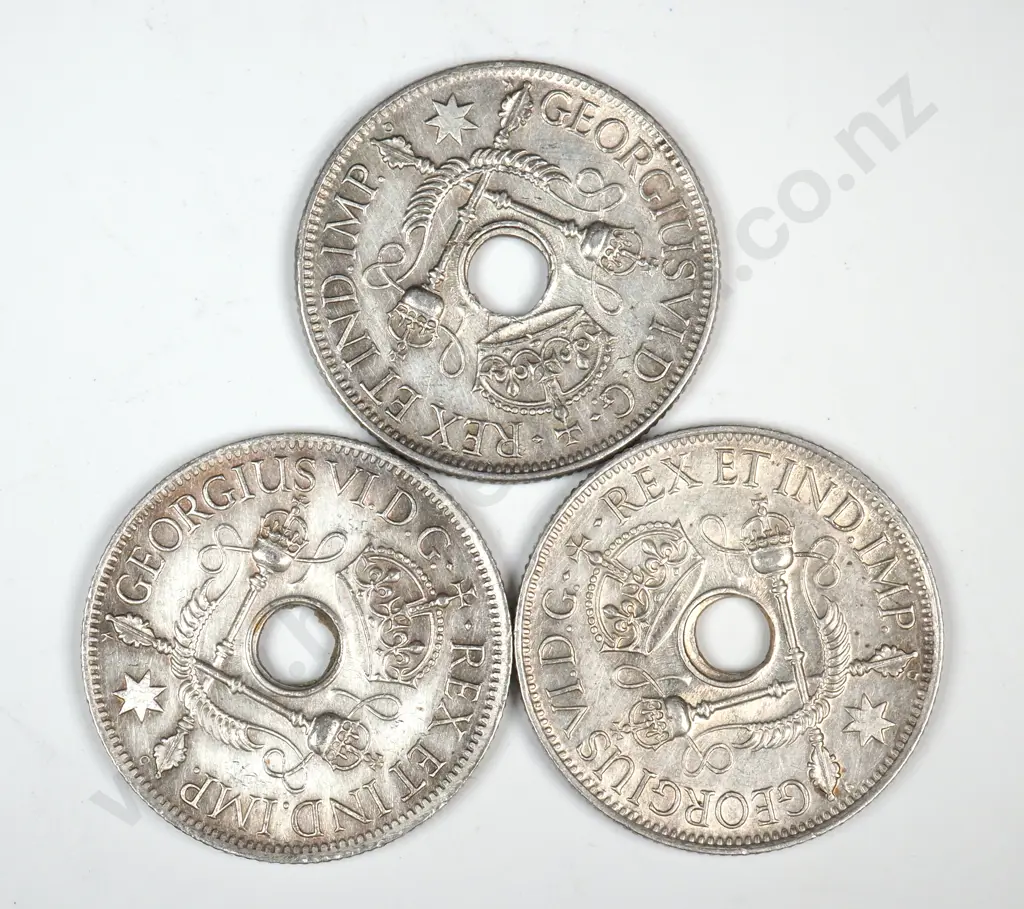 Three 1945 Territory of New Guinea One Shilling Coins  - Better Grades  Image 1++
