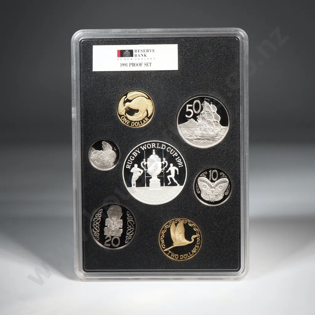 1991 New Zealand Proof Coin Set w Silver Dollar  Image 1++