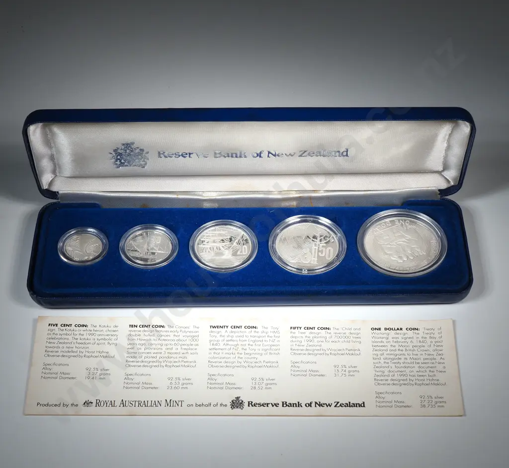 1990 New Zealand Sterling Silver Five Coin Set  Image 1++