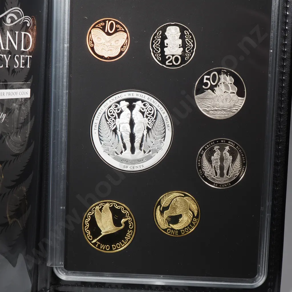 2015 New Zealand Proof Currency Set w One Ounce Silver Proof Spirit of Anzac Coin  CV $225 Image 1++