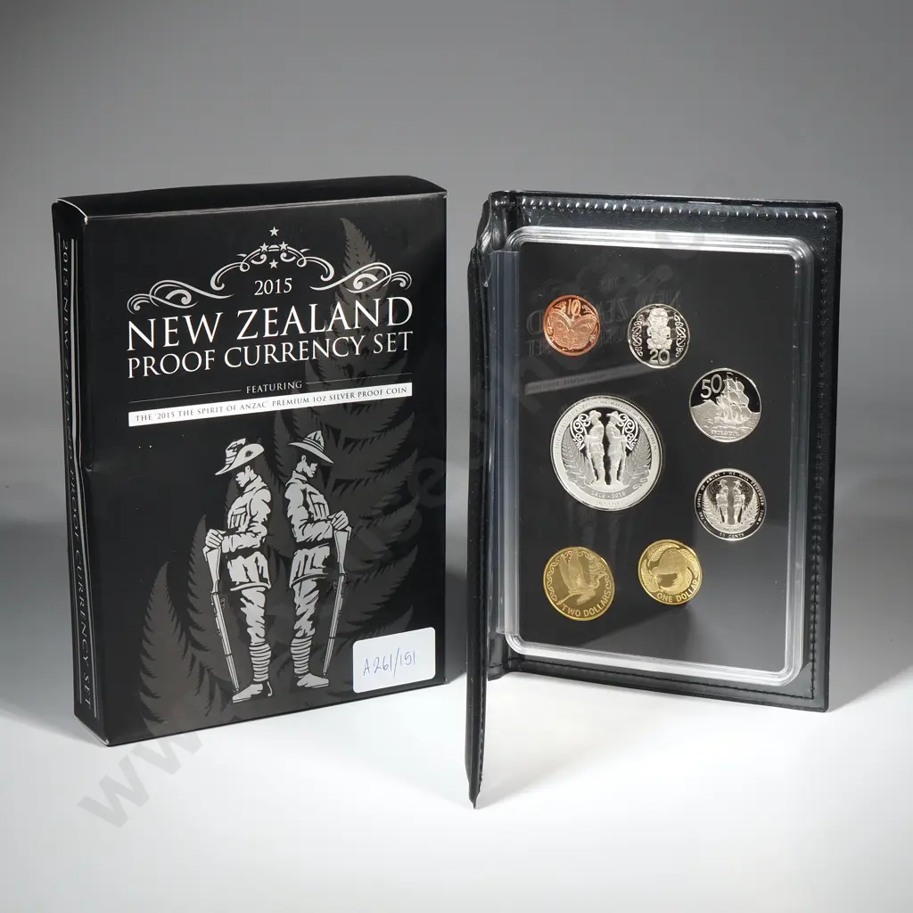 2015 New Zealand Proof Currency Set w One Ounce Silver Proof Spirit of Anzac Coin  CV $225 Image 1++