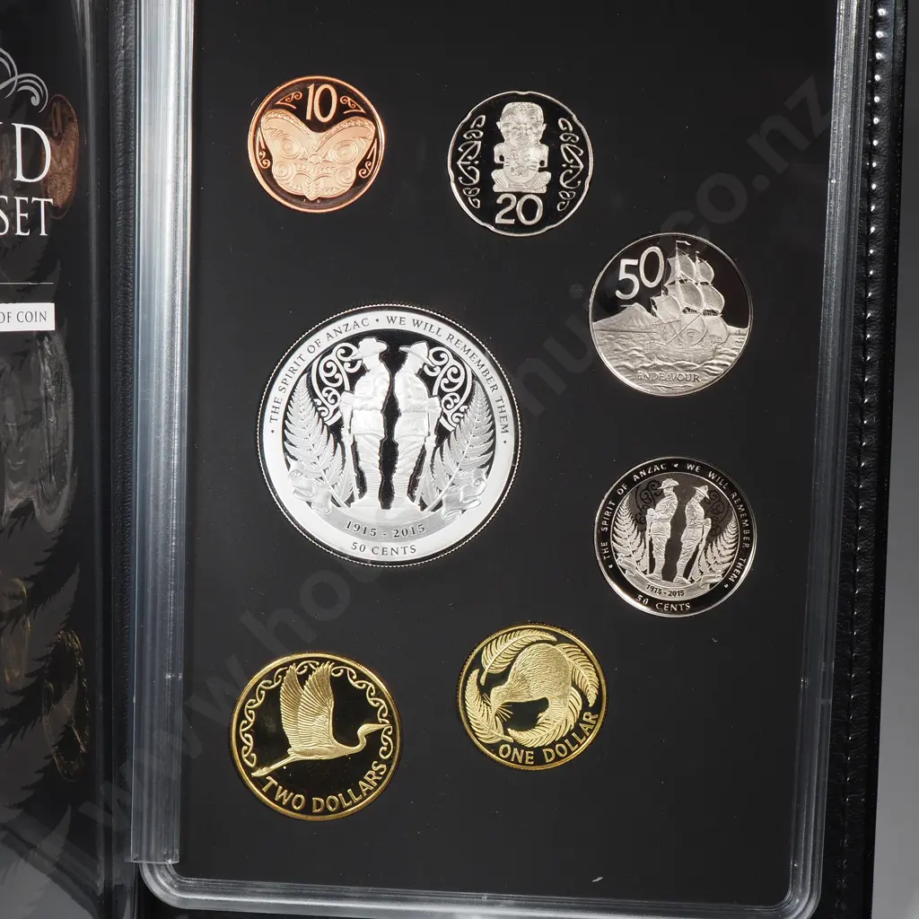 2015 New Zealand Proof Currency Set w One Ounce Silver Proof Spirit of Anzac Coin CV $225 Image 1++