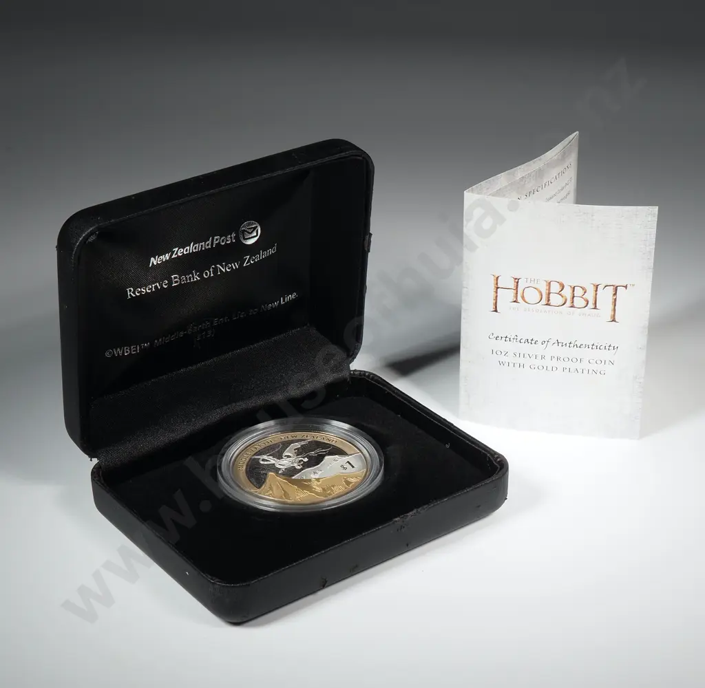 2013 New Zealand The Hobbit Coin One Ounce Silver With Gold Plating CV $225 Image 1++