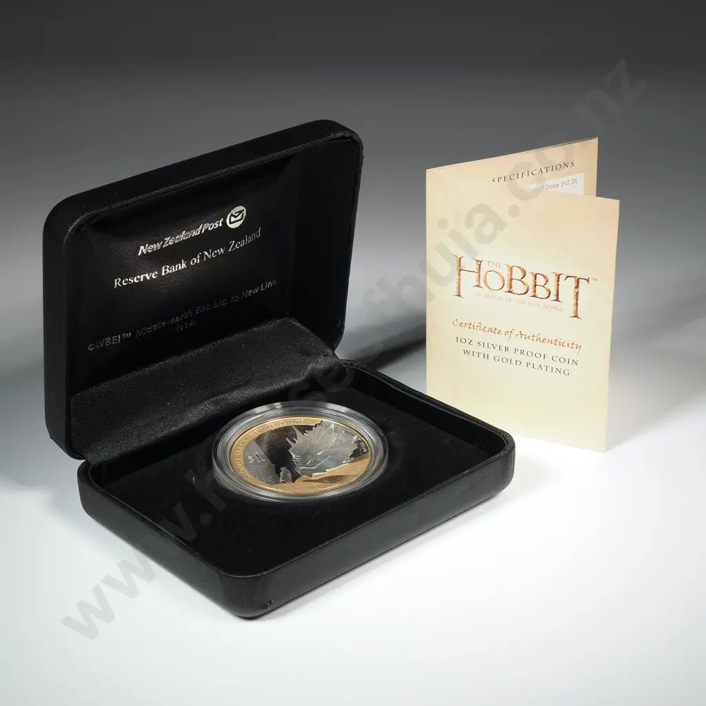 2014 New Zealand The Hobbit One Ounce Silver Proof Coin With Selective Gold Plating CV $225 Image 1++
