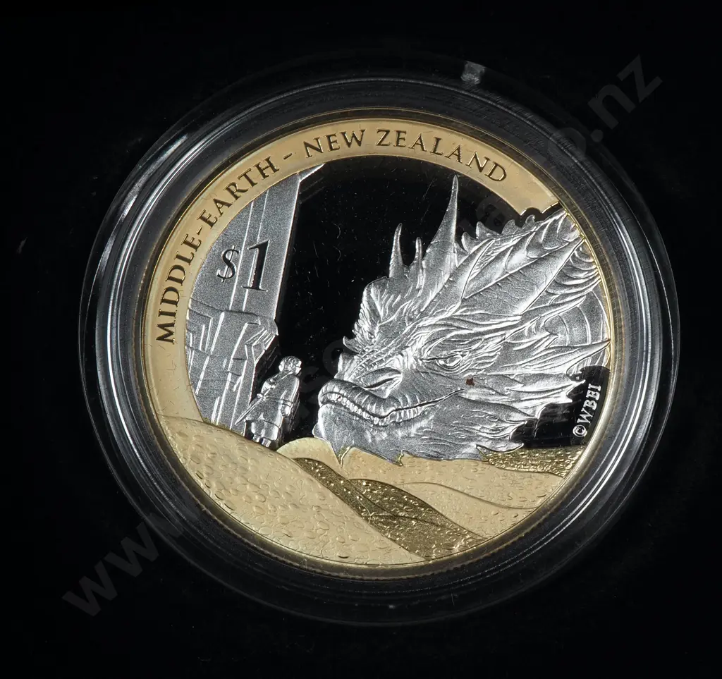2014 New Zealand The Hobbit One Ounce Silver Proof Coin With Selective Gold Plating CV $225 Image 1++