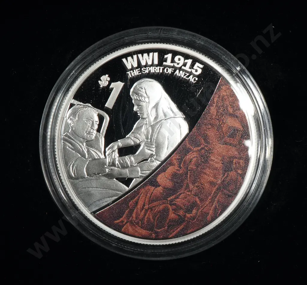 2015 New Zealand 1915 The Spirit of ANZAC One Ounce Silver Proof Coin CV $225 Image 1++