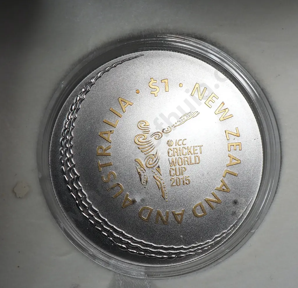 2015 ICC Cricket World Cup New Zealand One Ounce Silver Proof Coin CV $195 Image 1++