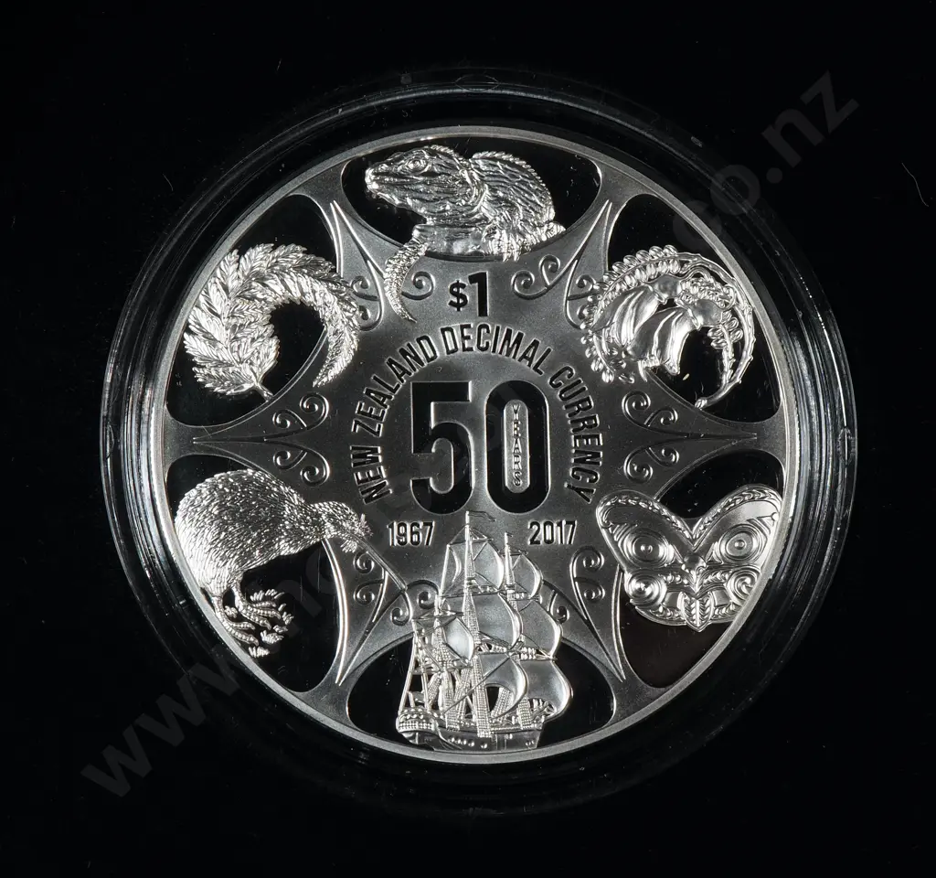 2017 50 Years of Decimal Currency Two Ounce Silver Proof Coin CV $550 Image 1++