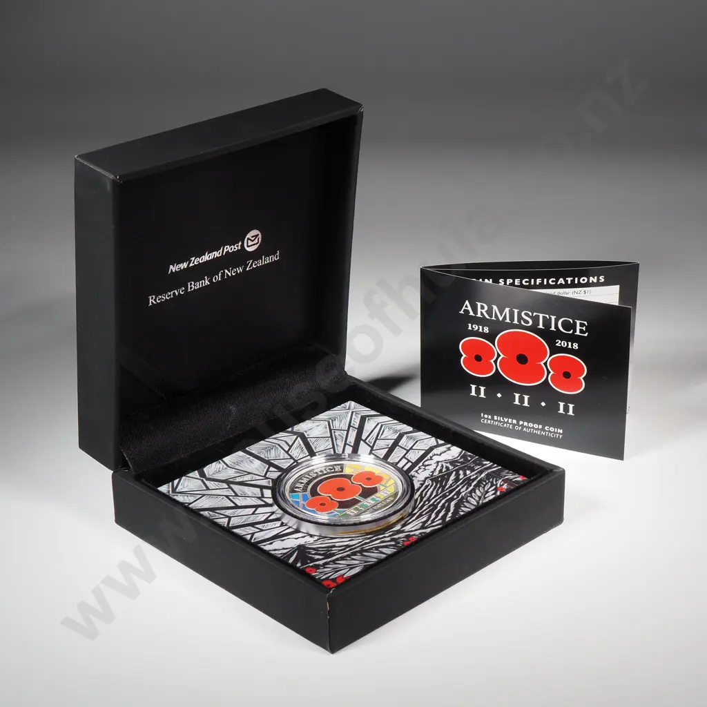 2018 New Zealand ANZAC Armistice Coin One Ounce Silver Proof CV $225 Image 1++