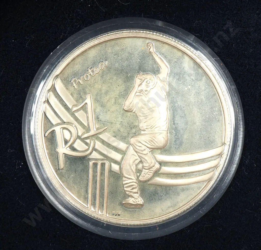 South Africa 2003 proof silver one rand - Cricket Image 1++