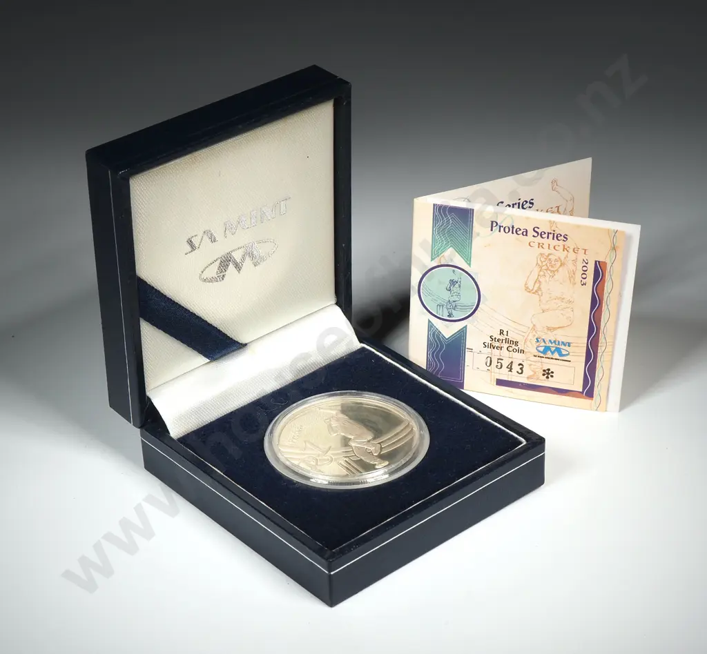 South Africa 2003 proof silver one rand - Cricket Image 1++