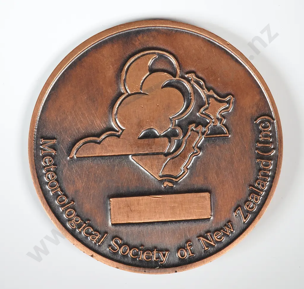 Copper medal “METEOROLOGICAL SOCIETY OF NEW ZEALAND”,  “EDWARD KIDSON  1882-1939”, 59mm, with paperwork Image 1++