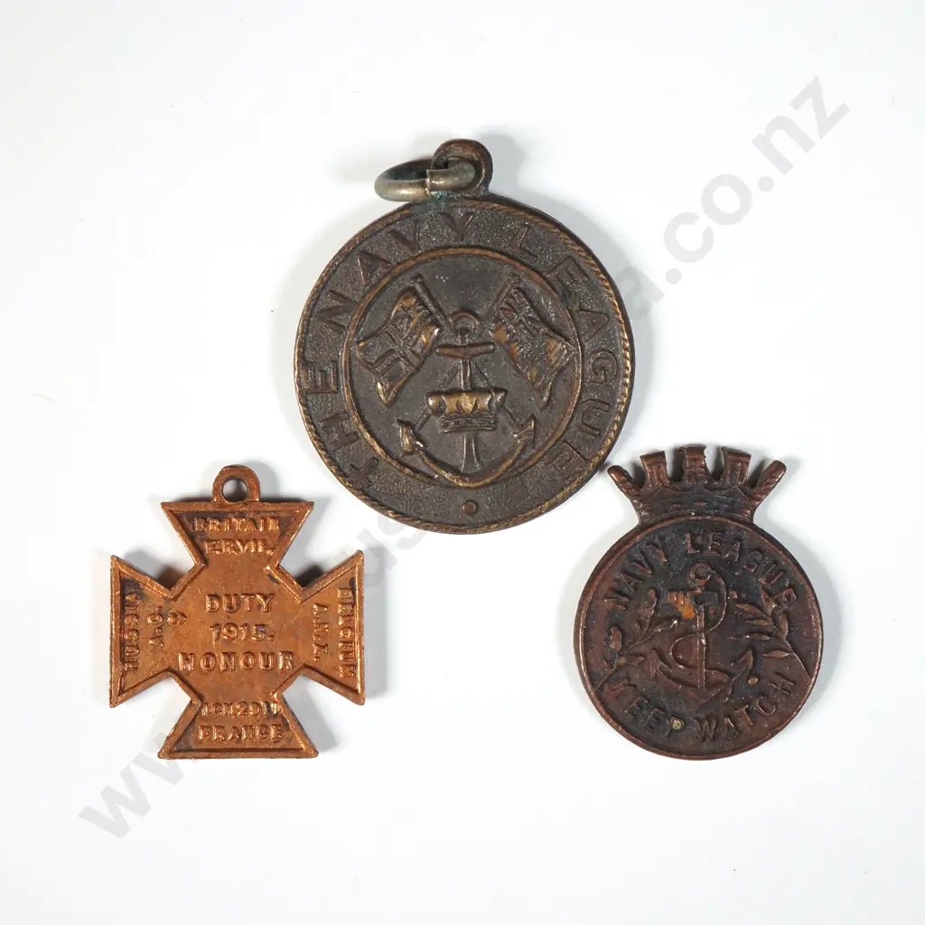 Two Navy League Tokens & One Nelson Copper WW1 Commemorative Token  Image 1++