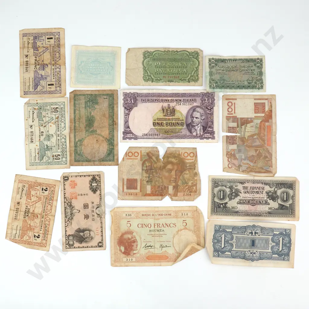 Assorted Banknotes incl NZ - WW2 - Asian Etc Image 1++