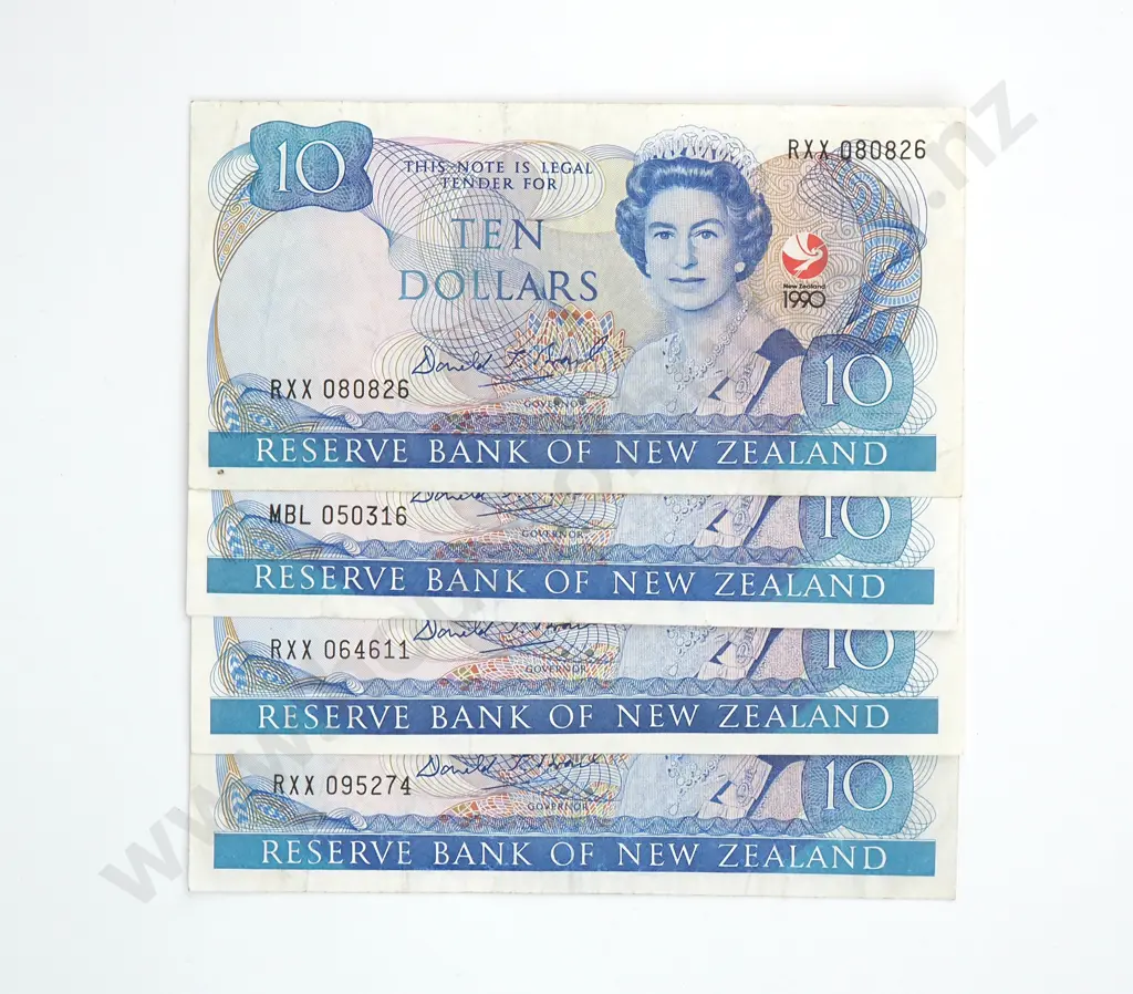 Four New Zealand Brash 1990 Ten Dollar Banknotes - Circulated Condition  Image 1++