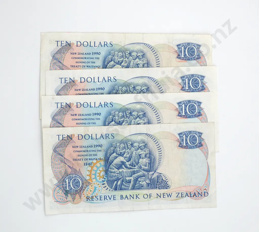 Four New Zealand Brash 1990 Ten Dollar Banknotes - Circulated Condition  Image 1++