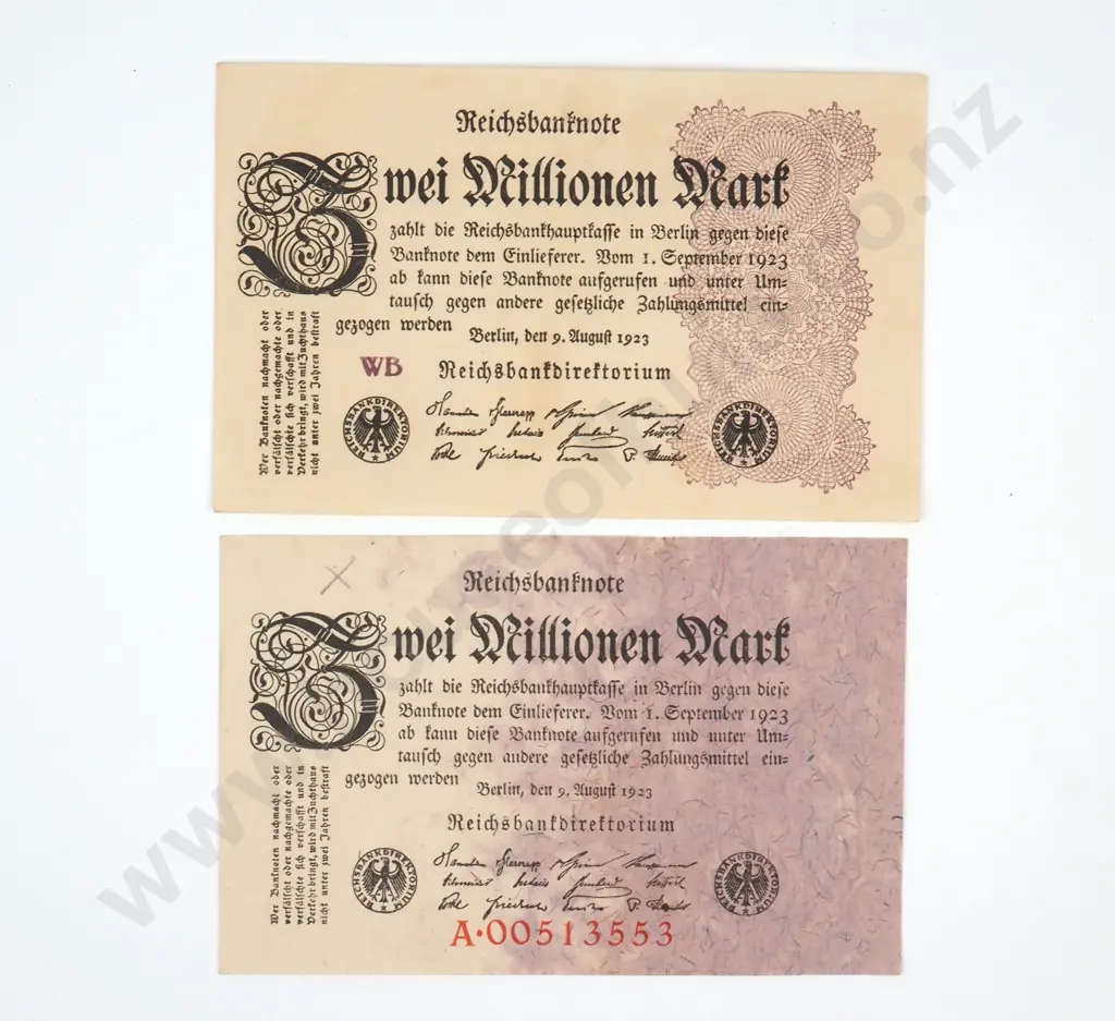 Two German Hyperinflation 2 Million Mark Banknotes - Better Grades  Image 1++