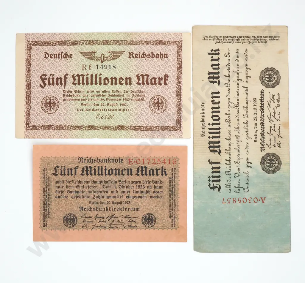 Three German Hyperinflation 5 Million Mark Banknotes  Image 1++