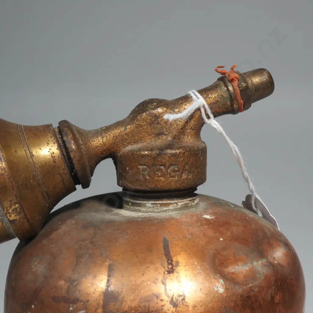 Vintage Copper & Brass Bug Sprayer w Green Wooden Handle Image 1++