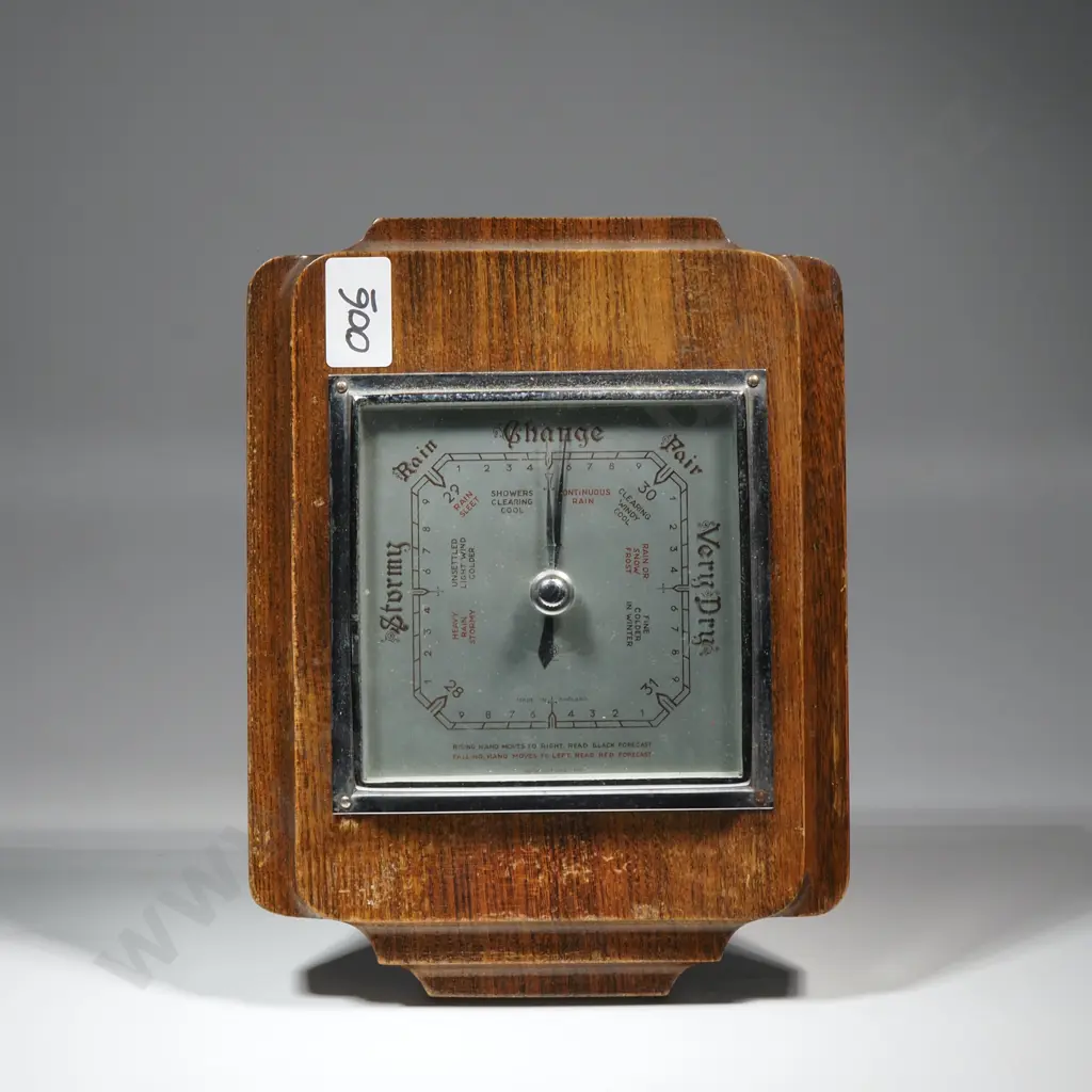 Oak Art Deco Style Wall Barometer Image 1++