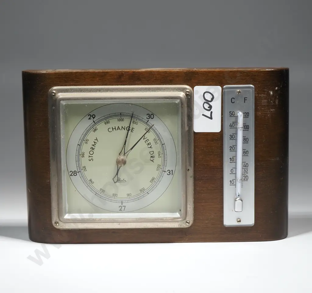 German Scholz Mahogany Wall Barometer & Thermometer Image 1++