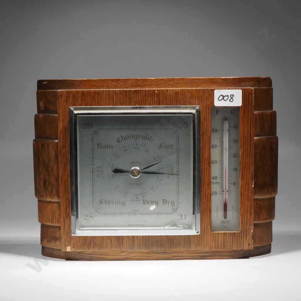 British Made Art Deco Aneroid Wall Barometer & Thermometer Image 1++