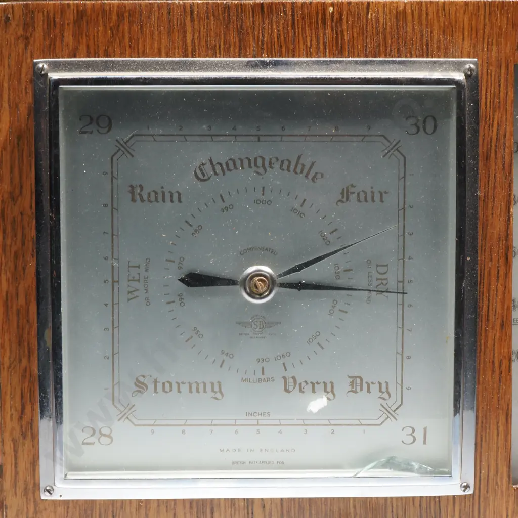 British Made Art Deco Aneroid Wall Barometer & Thermometer Image 1++
