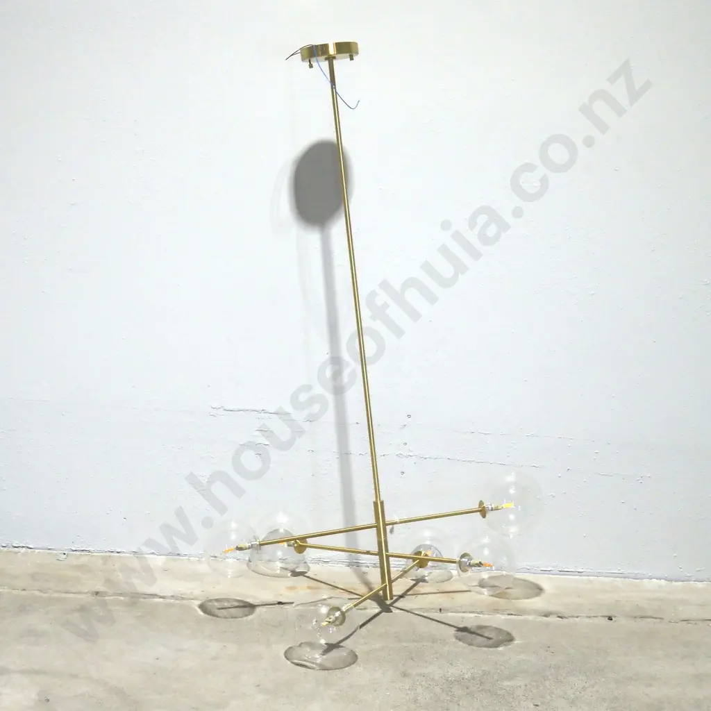 Modern Ceiling  6 Light Pendant Brass & Glass Pendant Image 1++