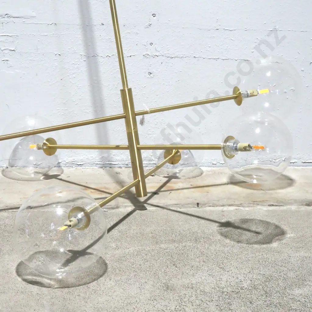 Modern Ceiling  6 Light Pendant Brass & Glass Pendant Image 1++