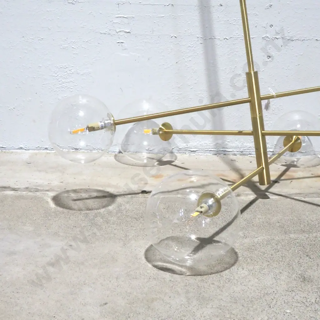 Modern Ceiling  6 Light Pendant Brass & Glass Pendant Image 1++