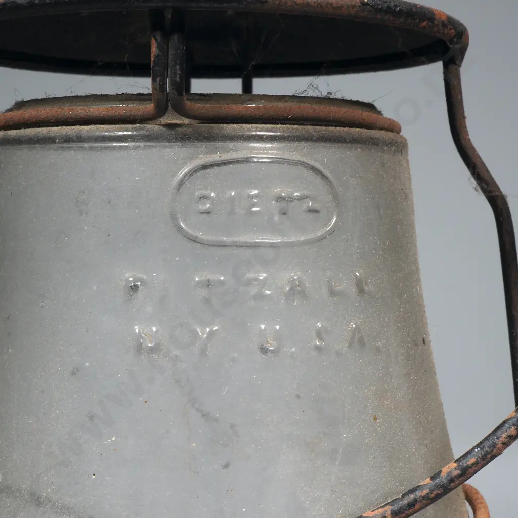 Antique Dietz Oil Lantern w Swing Handle & Original Fitzall Clear Glass Hurricane Shade Image 1++