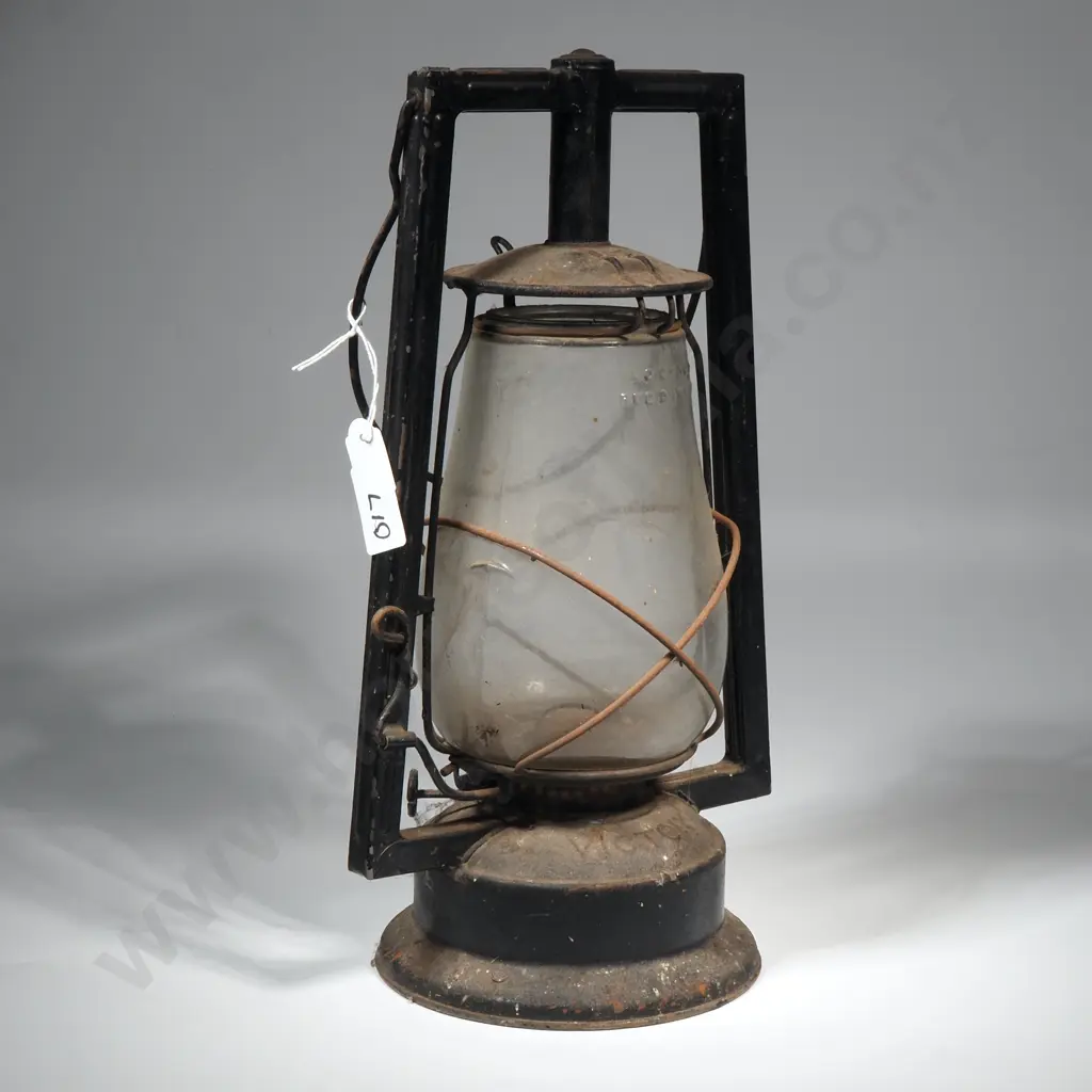 Antique Dietz Oil Lantern w Swing Handle & Original Fitzall Clear Glass Hurricane Shade Image 1++