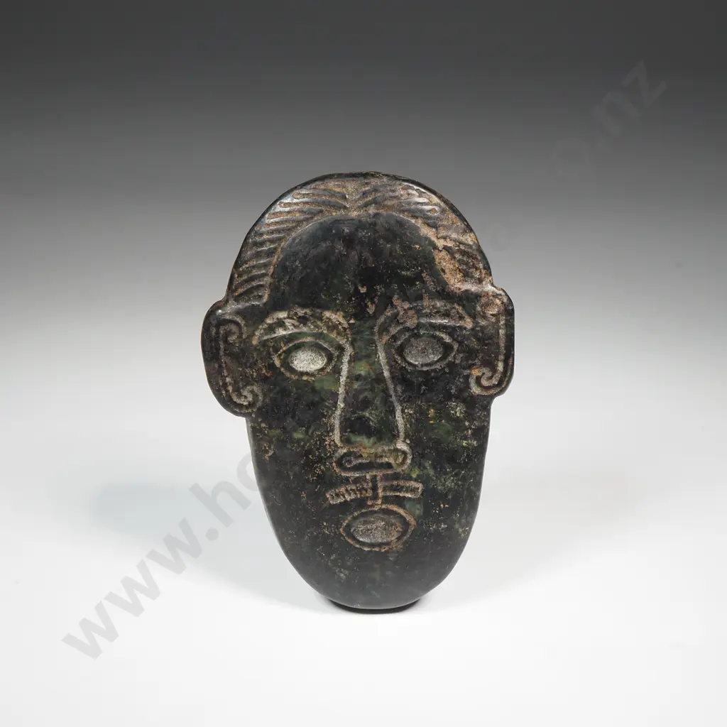 Chinese Hongshan Black Jade Carved Male Head Mask Image 1++
